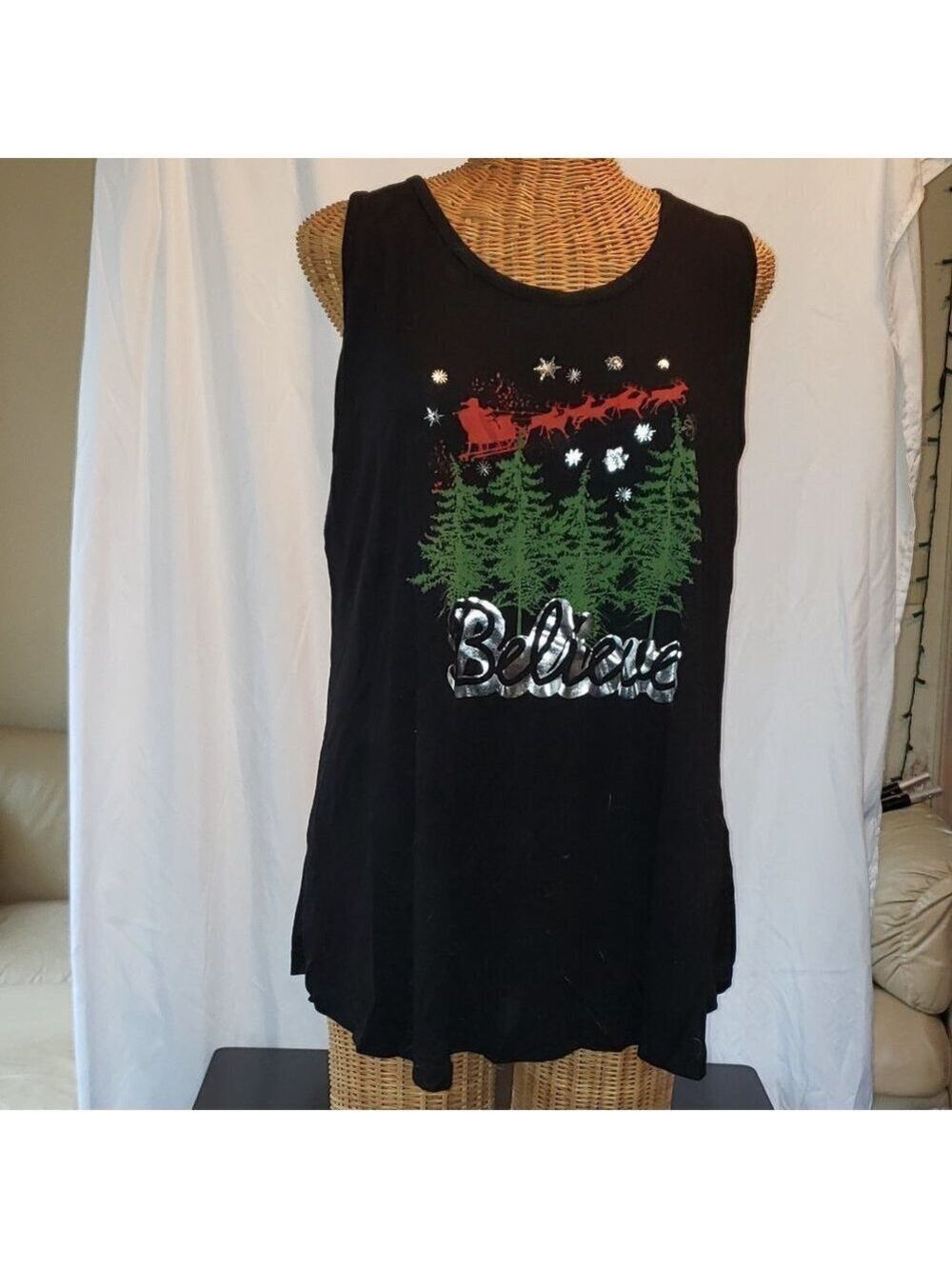Ladies HALEY STARR Cold Shoulder Long Sleeve Christmas Top w/Believe - 1X